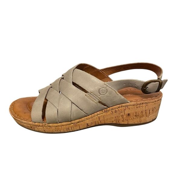 Born Laila Wedge Leather Cork Heel Sandals Blue Size  10 - Picture 1 of 7
